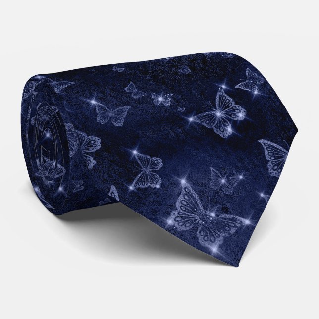 Sparkle Silver Glam Butterflies  Tie (Rolled)