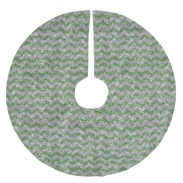 Sparkle Silver Green Glitter Chevron Stripes Xmas Brushed Polyester Tree Skirt (Front)