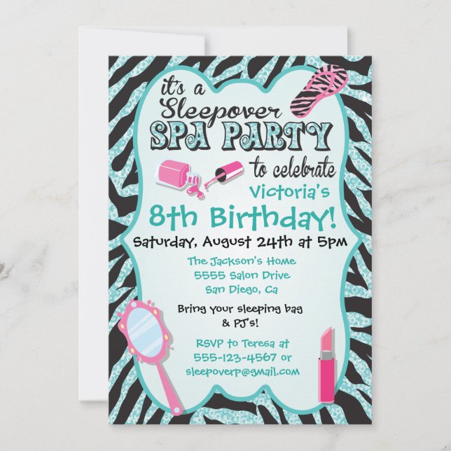 Sparkle Slepover Spa Invitations de fête d'anniver (Devant)