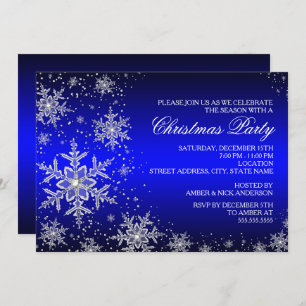 Sparkle Snowflake Blue Christmas Party Invitation