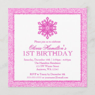 Sparkle Snowflake Pink 1st Birthday Invitation