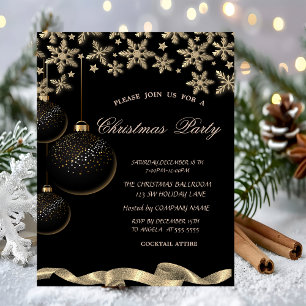 Sparkle Snowflakes Black Balls Corporate Christmas Invitation