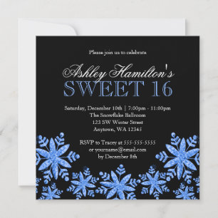 Sparkle Snowflakes Blue Sweet 16 Winter Wonderland Invitation