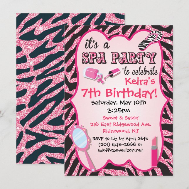 Sparkle Spa Birthday Party Invitations (Front/Back)