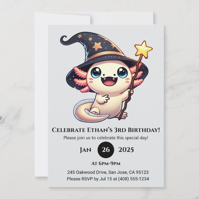 Sparkle Spell Axolotl Birthday Invitation (Front)