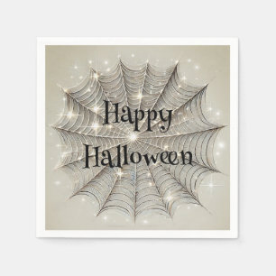 Sparkle Spiderweb Whimsical Tan Halloween Party Napkin