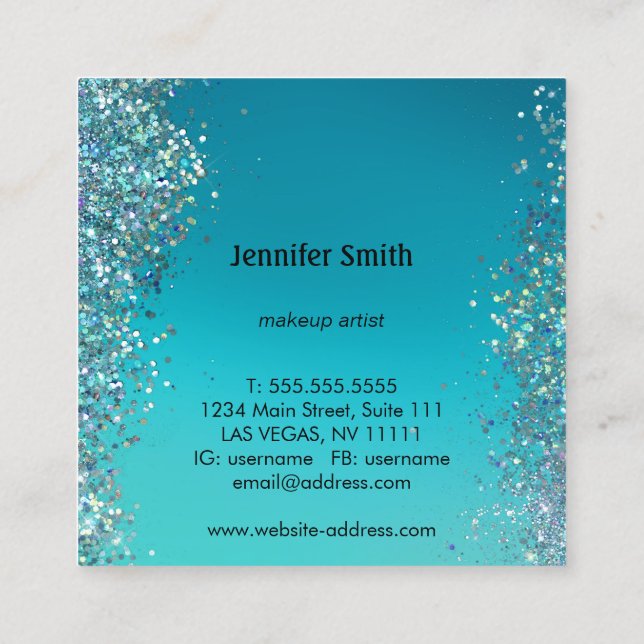Sparkle Splashes Blue Beauty Stylist Makeup Artist Square Business Card (Back)