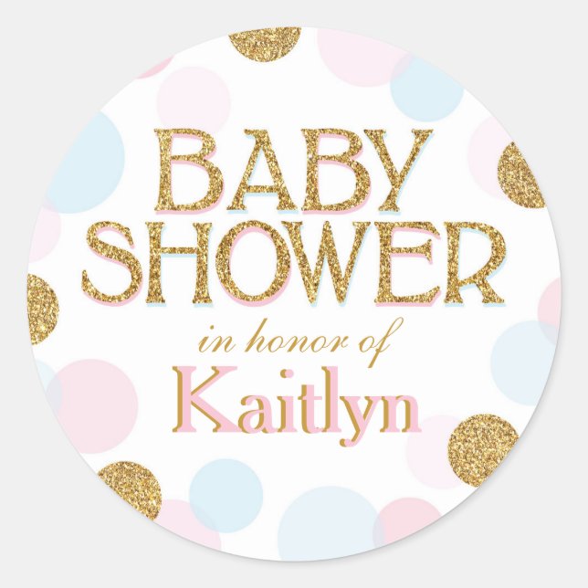 Sparkle Sprinkle Dots Baby Shower Label (Front)