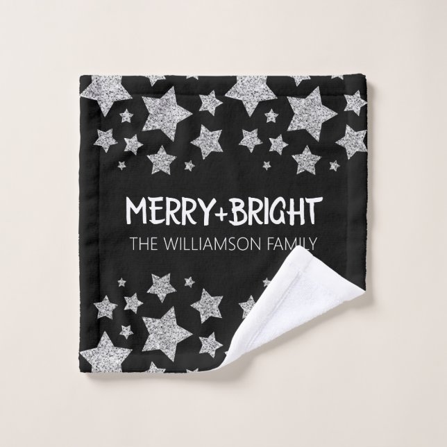 Sparkle Star Merry bright Christmas silver black Wash Cloth (Wash Cloth)