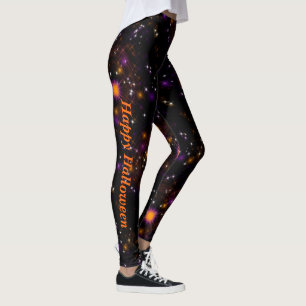Sparkle Star Sky Halloween Orange and Purple Leggings