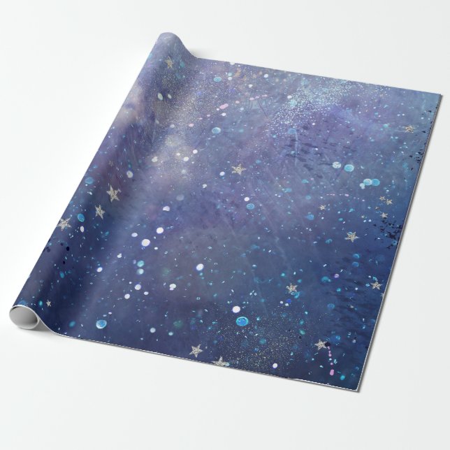 Sparkle Starry Night Wrapping Paper Roll (Unrolled)