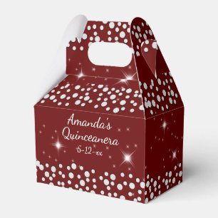  Sparkle Stars Silver Dots Red Quinceanera Favor Box