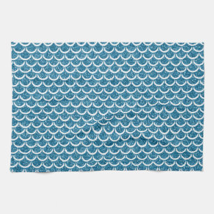 Sparkle Teal Blue Mermaid Scales Fishtail Fantasy Kitchen Towel