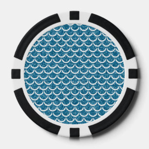 Sparkle Teal Blue Mermaid Scales Fishtail Fantasy Poker Chips