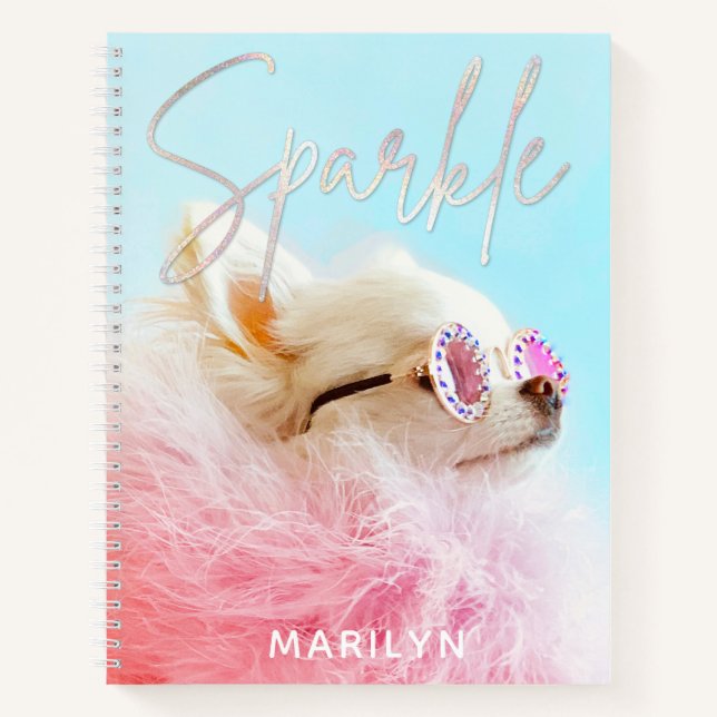 Sparkle The Tiny Chi | Dog Lover Personalized Glam Notebook (Front)