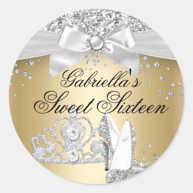 Sparkle Tiara Heels Gold Sweet 16 Sticker (Front)