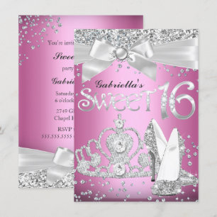 Sparkle Tiara & Heels Sweet 16 Invite Pink