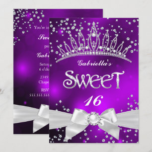 Sparkle Tiara Sweet 16 purple party Invitation