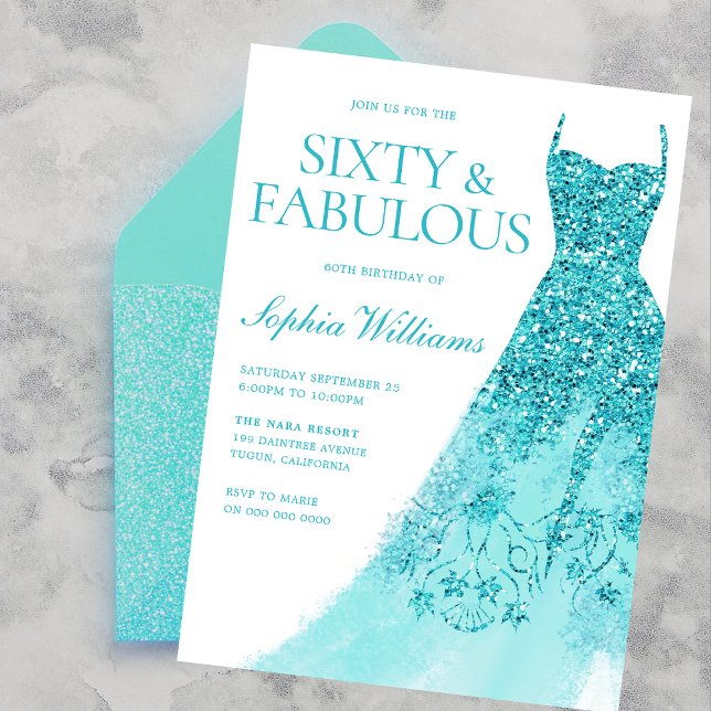Sparkle Turquoise Dress 60th Birthday Party  Invitation (Creator Uploaded)