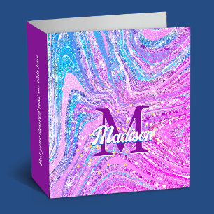 Sparkle unicorn rainbow girly marble art binder