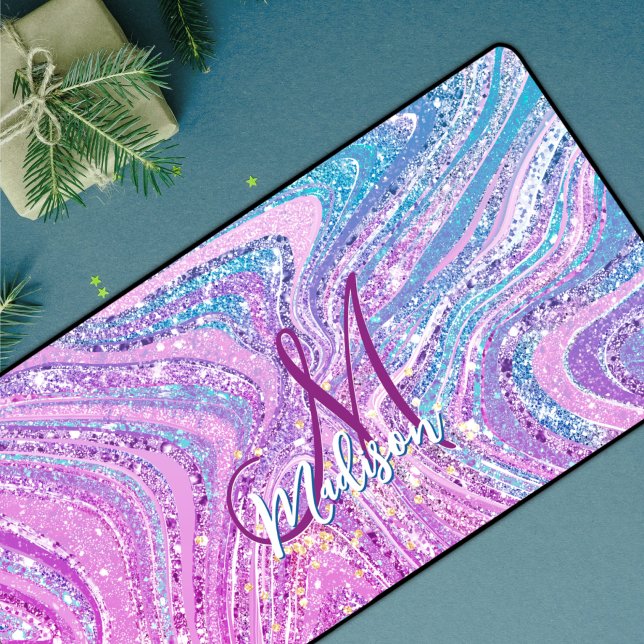 Sparkle unicorn rainbow girly marble art  desk mat (Creator Uploaded)