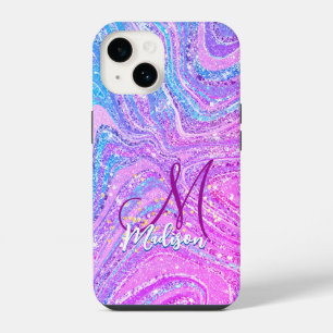 Sparkle unicorn rainbow girly marble art  iPhone 14 case