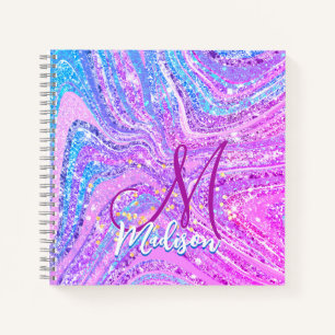 Sparkle unicorn rainbow girly marble art  notebook