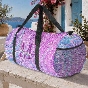Sparkle unicorn rainbow girly marble art  printed duffle bag