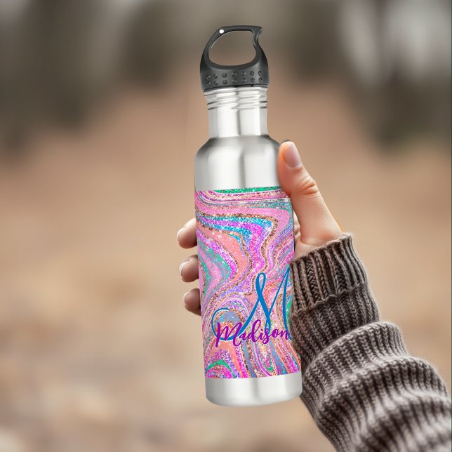 Sparkle unicorn rainbow girly marbling art 710 ml water bottle (Creator Uploaded)
