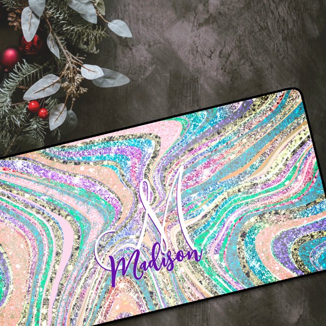 Sparkle unicorn rainbow pink mint marble art desk mat (Creator Uploaded)