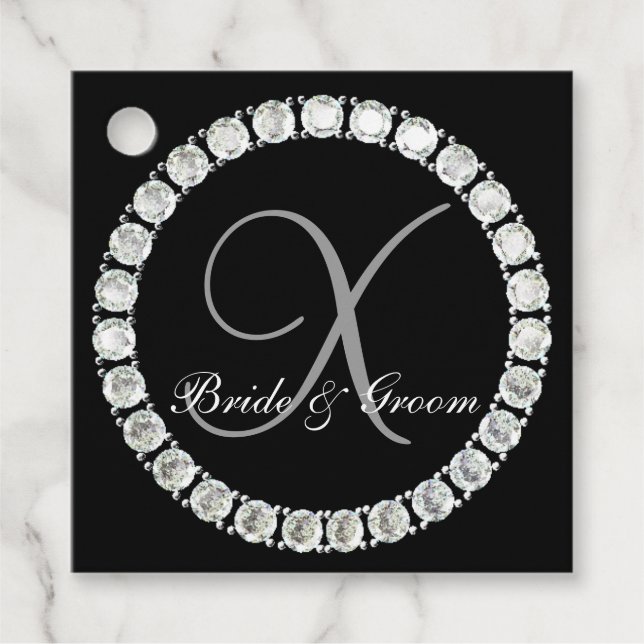 Sparkle Wedding monogram customizable Favour Tags (Front)