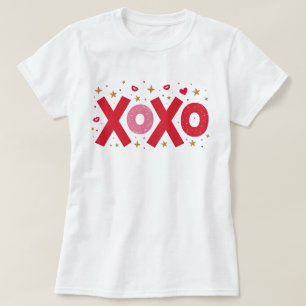 Sparkle XOXO love typography hearts stars on white T-Shirt