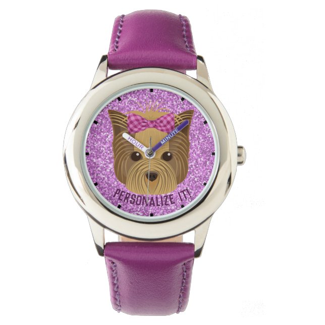 Sparkle Yorkie Yorkshire Terrier Puppy Dog Glitter Watch (Front)