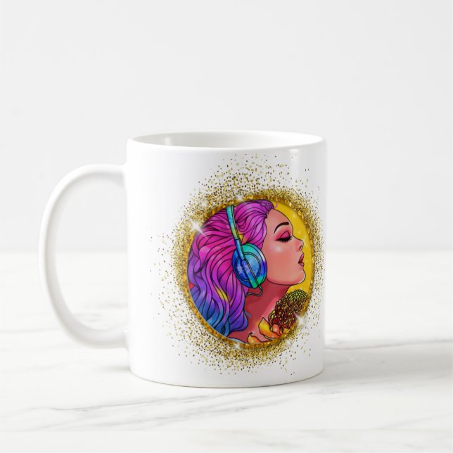 Sparkled Gold Singing Girl Gift Coffee Mug 11oz (Left)