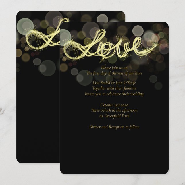 Sparkler Écrire Amour Mariage Invitations (Devant / Derrière)