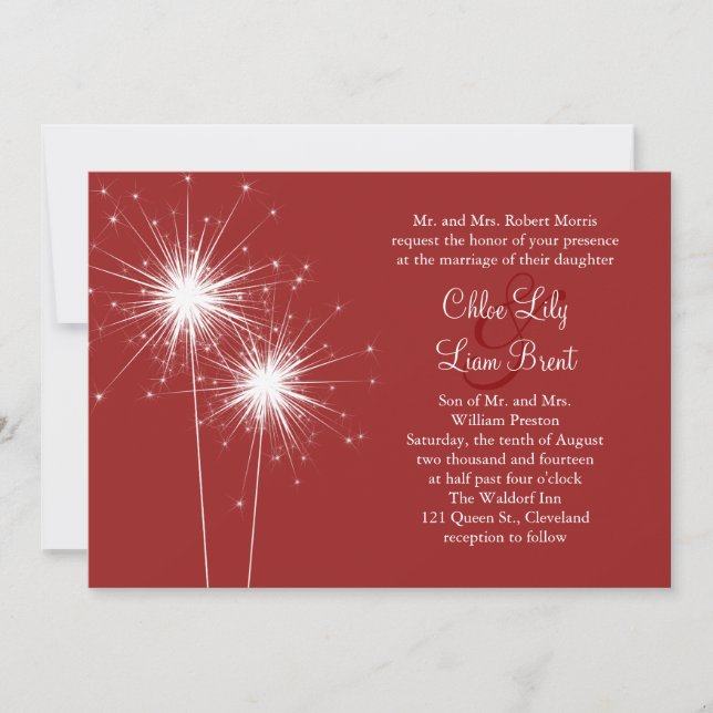 Sparkler en Faire-part de mariage rouge (Devant)