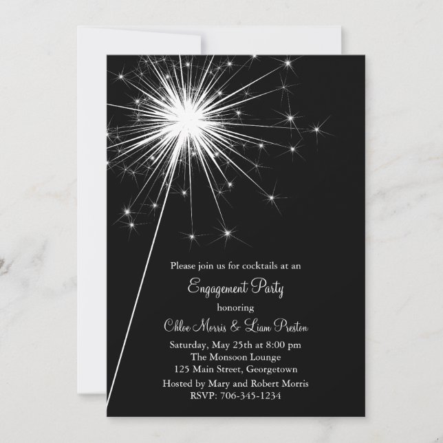 Sparkler Engagement Invitation (black) (Front)