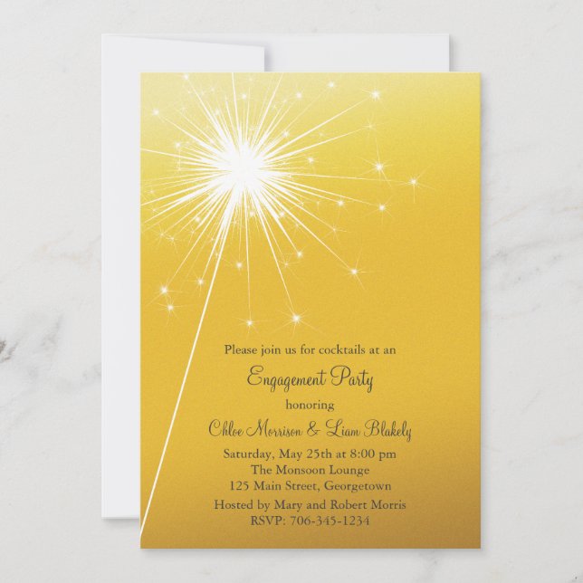 Sparkler Gold Engagement Invitation (Front)