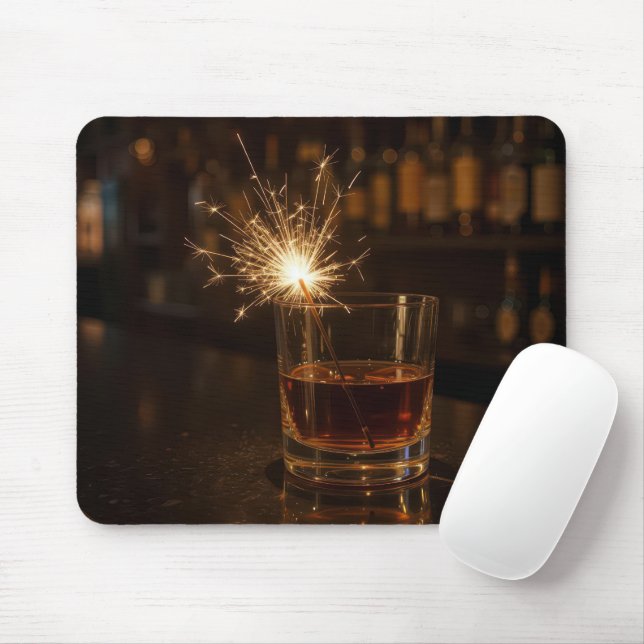Sparkler In a Glass Of Whiskey Mouse Pad (With Mouse)