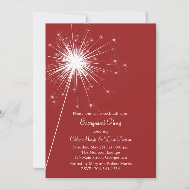 Sparkler in Red Engagement Invitation (Front)