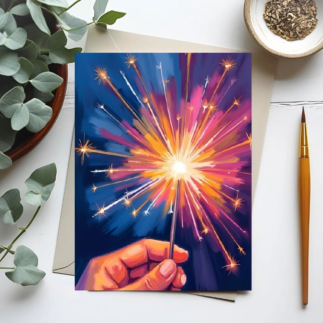 Sparkler New Year Celebration Watercolor Holiday Card (Creator Uploaded)