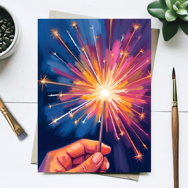 Sparkler New Year Celebration Watercolor Holiday Postcard (Creator Uploaded)