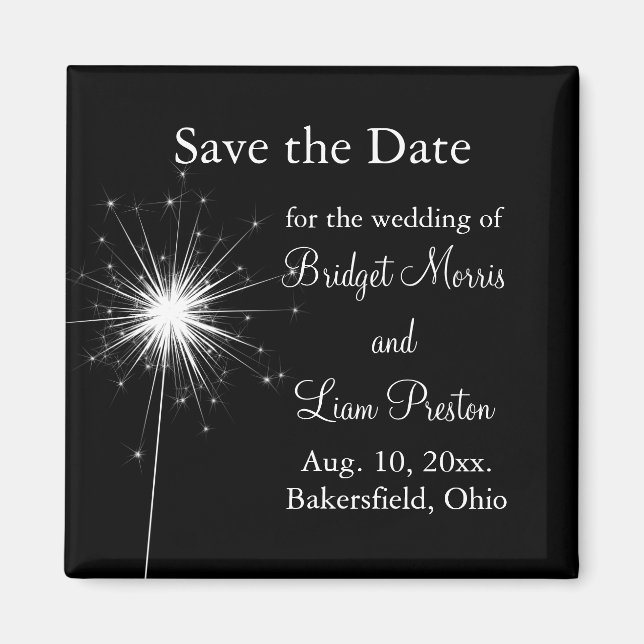 Sparkler Wedding Save the Date (black) Magnet (Front)
