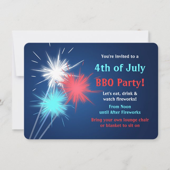 Sparklers 4 juillet BBQ Party Invitations (Devant)