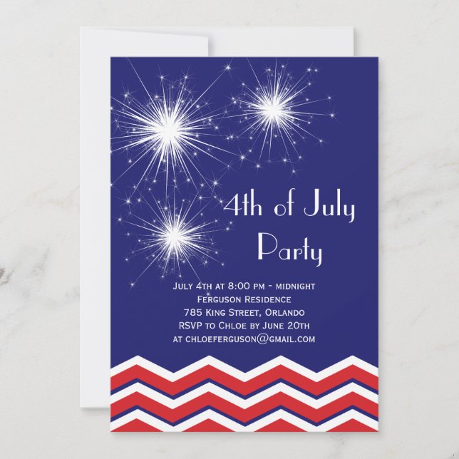 Sparklers & Chevrons 4th of July Party Invitation (Front)