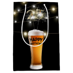 Sparklers In 25th Birthday Beer Glass Medium Gift Bag