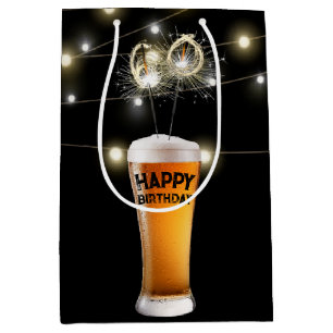 Sparklers In 60th Birthday Beer Glass  Medium Gift Bag