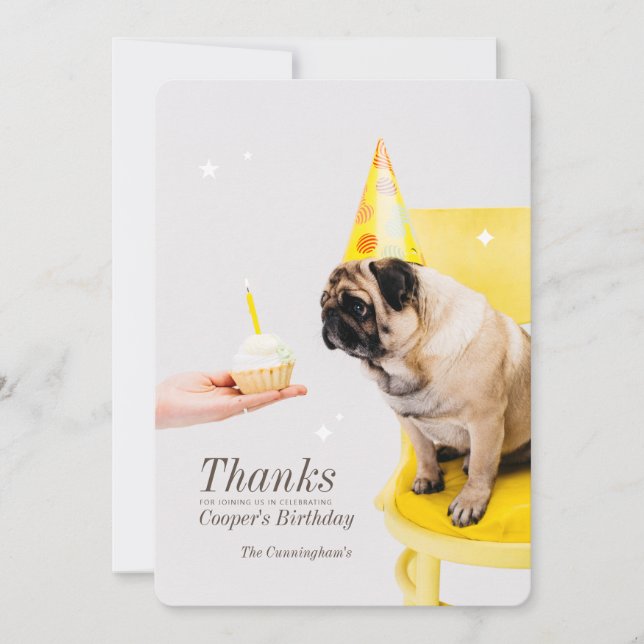 Sparkles Custom Pet Photo Birthday Thank You Card (Front)