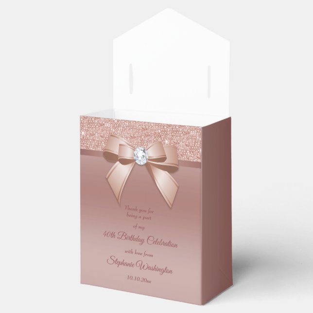 Sparkles & Glamour, Rose Gold Birthday Party Favor Box (Opened)