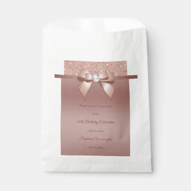 Sparkles & Glamour, Rose Gold Birthday Party Favour Bag (Front)
